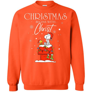 Christmas Begins With Christ Shirt Orange S 