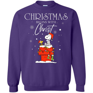 Christmas Begins With Christ Shirt Purple S 