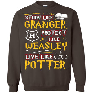 Study Like Granger Protect Like Weasley Live Like Potter Harry Potter Fan T-shirt Dark Chocolate S 