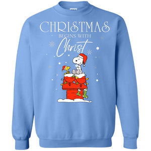 Christmas Begins With Christ Shirt Carolina Blue S 