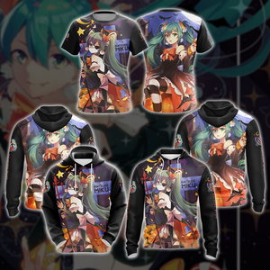 Hatsune Miku Halloween All Over Print T-shirt Zip Hoodie Pullover Hoodie   