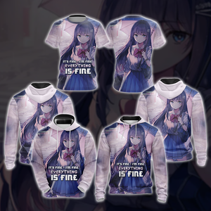 It's fine - I'm fine - Everything is fine Anime Girl All Over Print T-shirt Tank Top Zip Hoodie Pullover Hoodie   