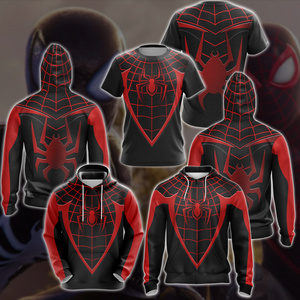 Spider-Man 2 Miles Morales Upgraded Suit Cosplay Video Game All Over Printed T-shirt Tank Top Zip Hoodie Pullover Hoodie Hawaiian Shirt Beach Shorts Joggers   