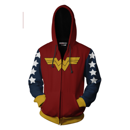 Wonder Woman Cosplay Zip Up Hoodie Jacket   