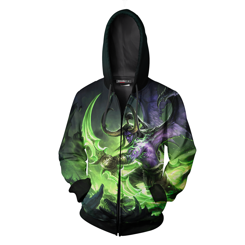 Illidan Stormrage World Of Warcraft Zip Up Hoodie Jacket   