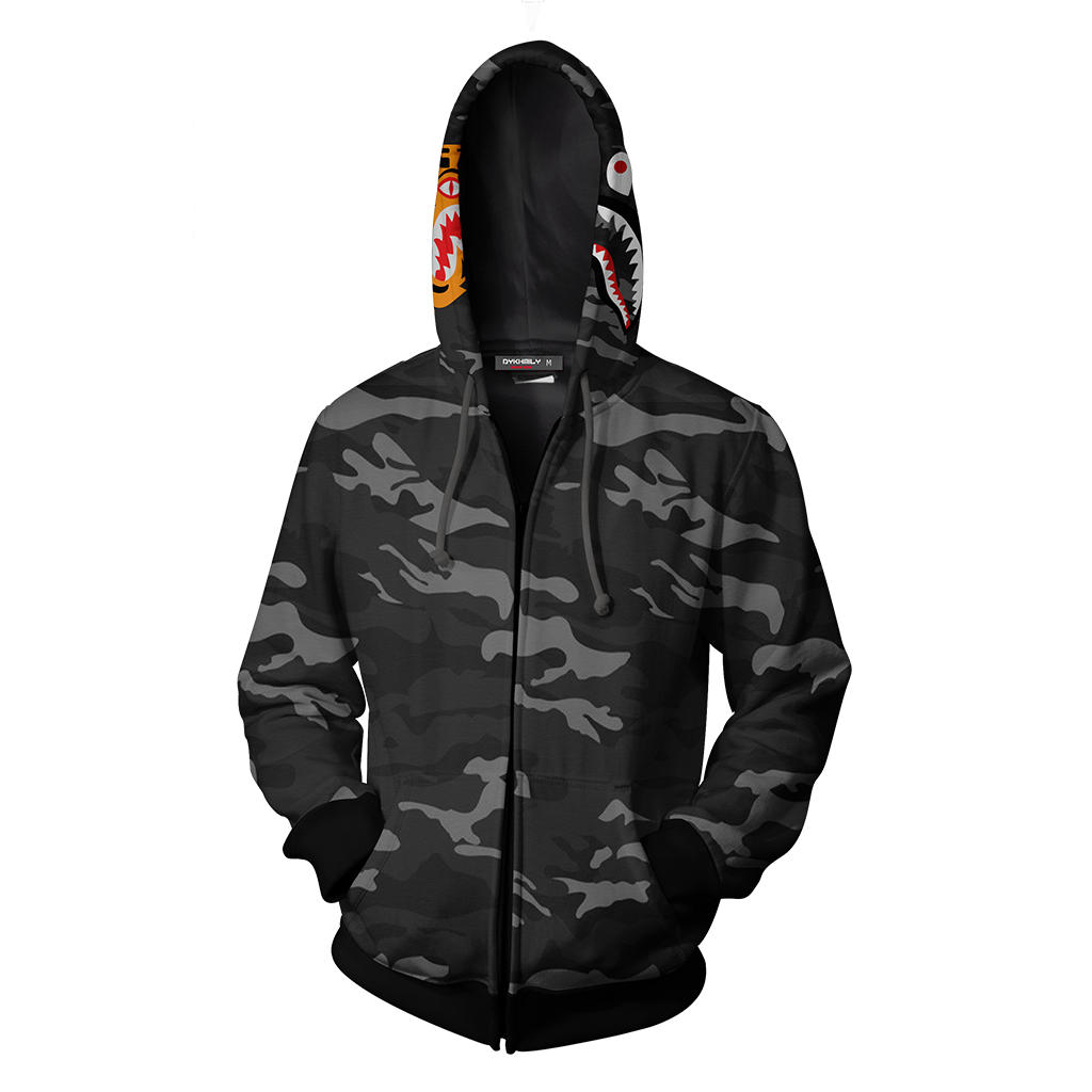 Camo Shark BTS Cheap Moment Zip Up Hoodie   