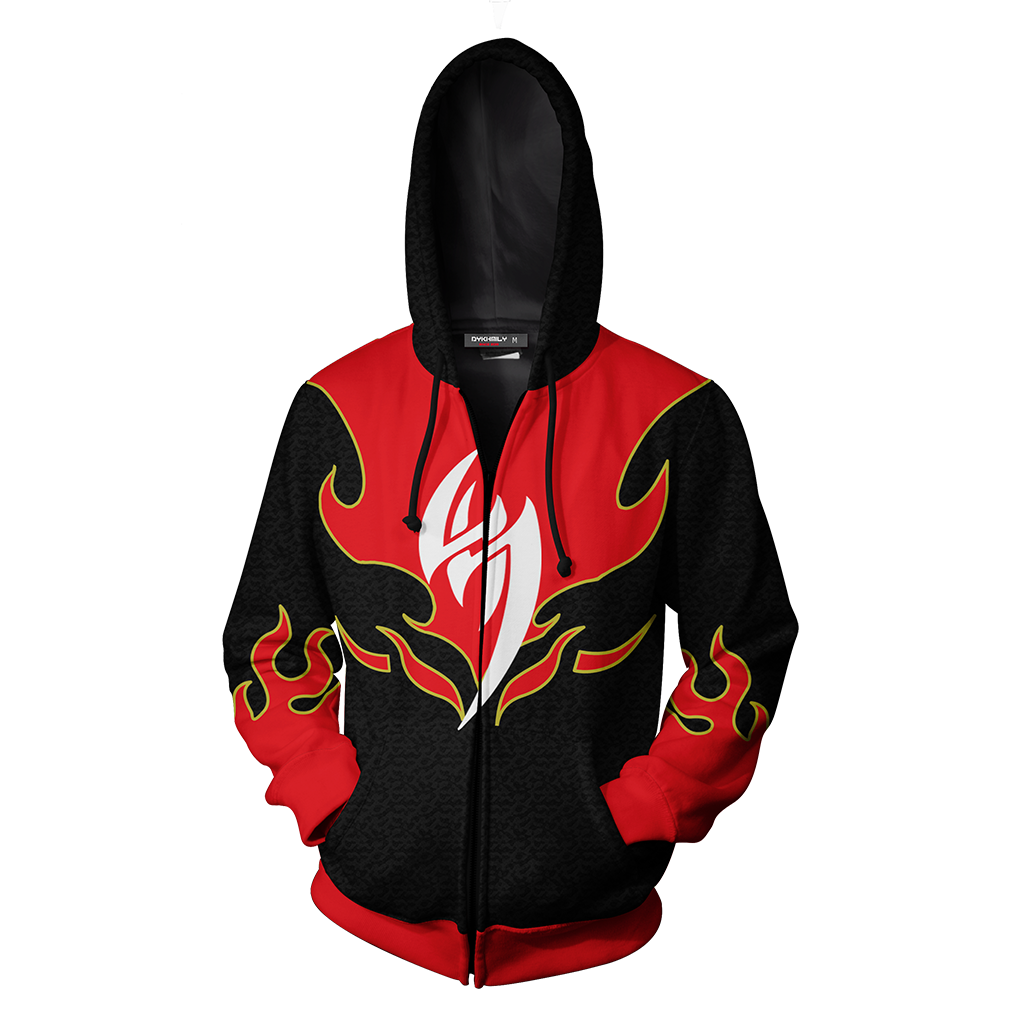 Tekken Jin Kazama Red Flame Cosplay Zip Up Hoodie Jacket   