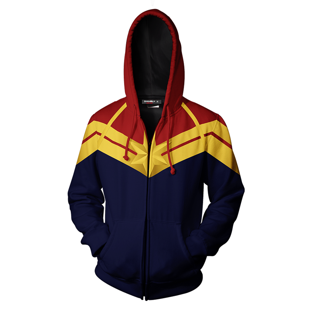 Captain Marvel Cosplay Unisex Zip Up Hoodie Jacket   
