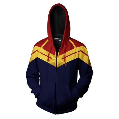 Captain Marvel Cosplay Unisex Zip Up Hoodie Jacket   