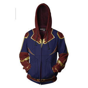 Captain Marvel Cosplay Zip Up Hoodie Jacket   