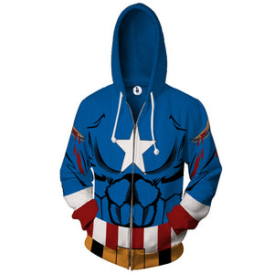 Captain America Comic Cosplay Zip Up Hoodie Jacket   