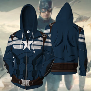 Captain America's Uniform Cosplay Zip Up Hoodie Jacket XS  