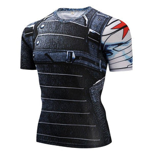 Captain America: The Winter Soldier Bucky Barnes Cosplay Short Sleeve Compression T-shirt   