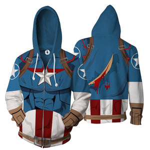 Captain America Cosplay Zip Up Hoodie Jacket US/EU XXS (ASIAN S)  