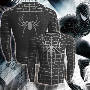 Black Spiderman Cosplay Long Sleeve Compression T-shirt US/EU XXS  