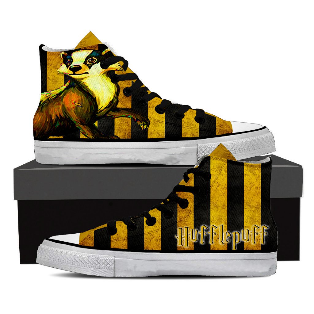 Striped Hufflepuff Harry Potter High Top Shoes Men SIZE 36 
