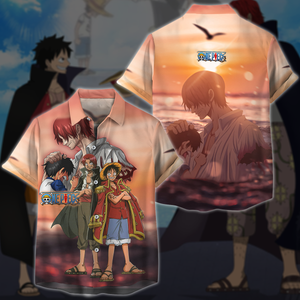 One Piece Luffy x Shanks Anime Manga 3D All Over Print T-shirt Tank Top Zip Hoodie Pullover Hoodie Hawaiian Shirt Beach Shorts Jogger Hawaiian Shirt S 
