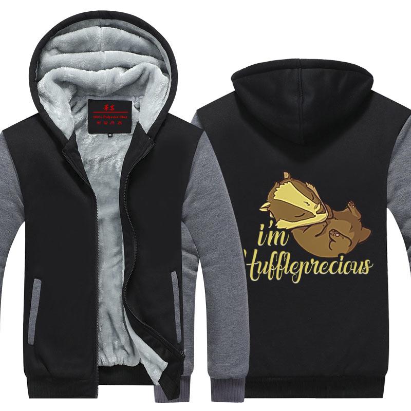 I'm Huffleprecious Harry Potter Winter Zip Hoodies Black-Grey S 