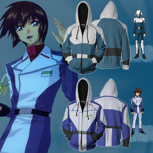 Mobile Suit Gundam Kira Yamato Cosplay Zip Up Hoodie Jacket   