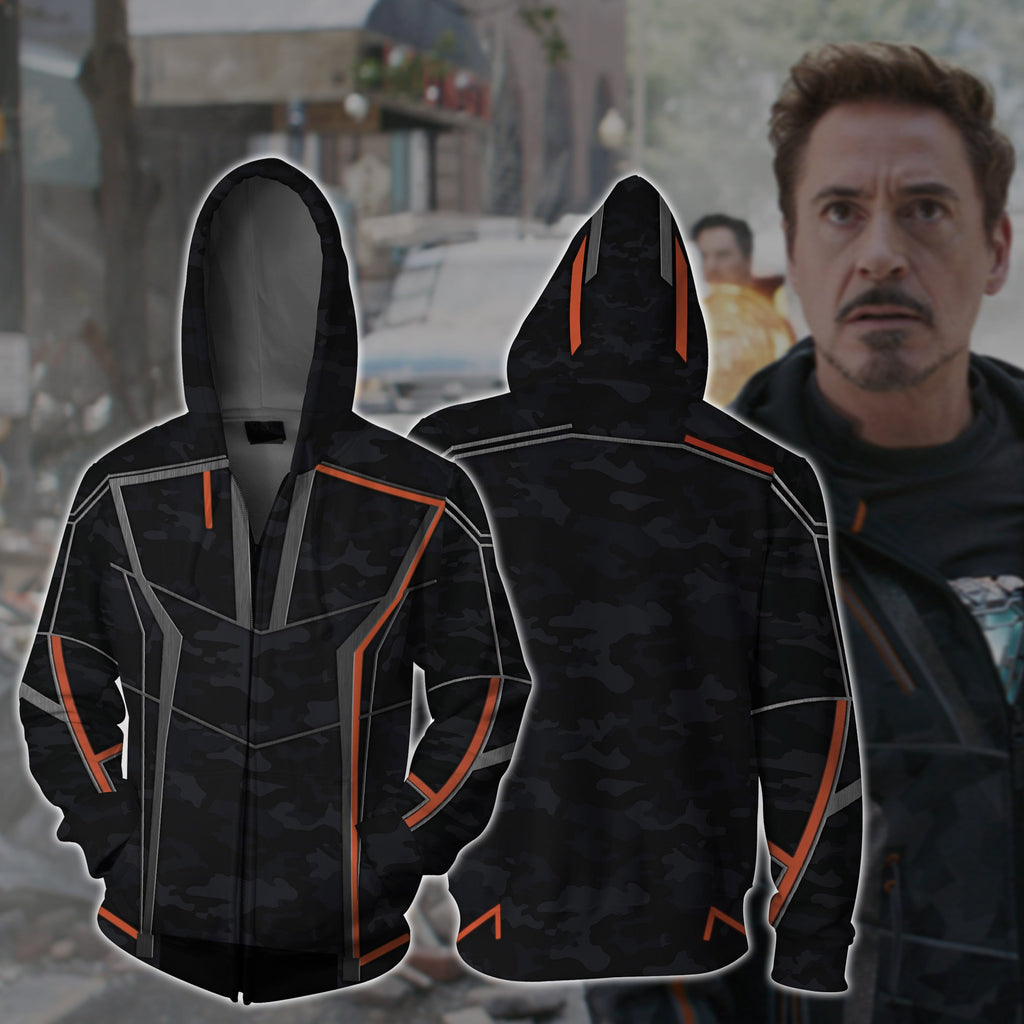 Black iron man tony stark colorblock long sleeve zip up regular fitted orders hoodie with pocket