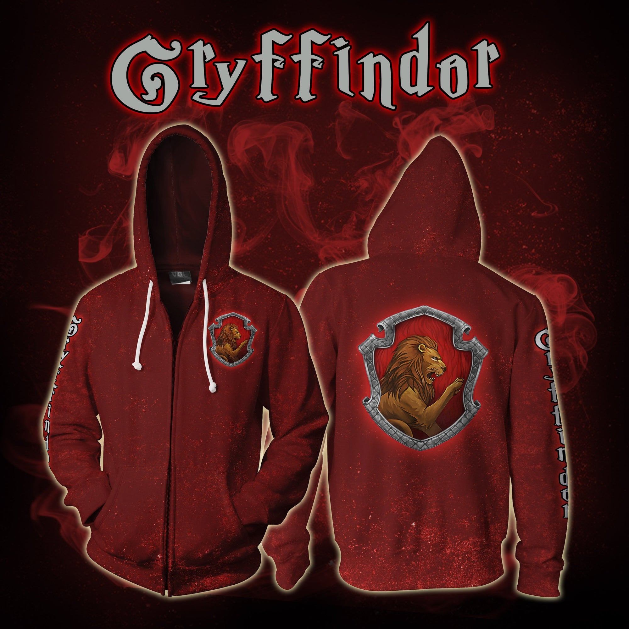 Gryffindor Logo (Harry Potter) 3D Zip Up Hoodie   