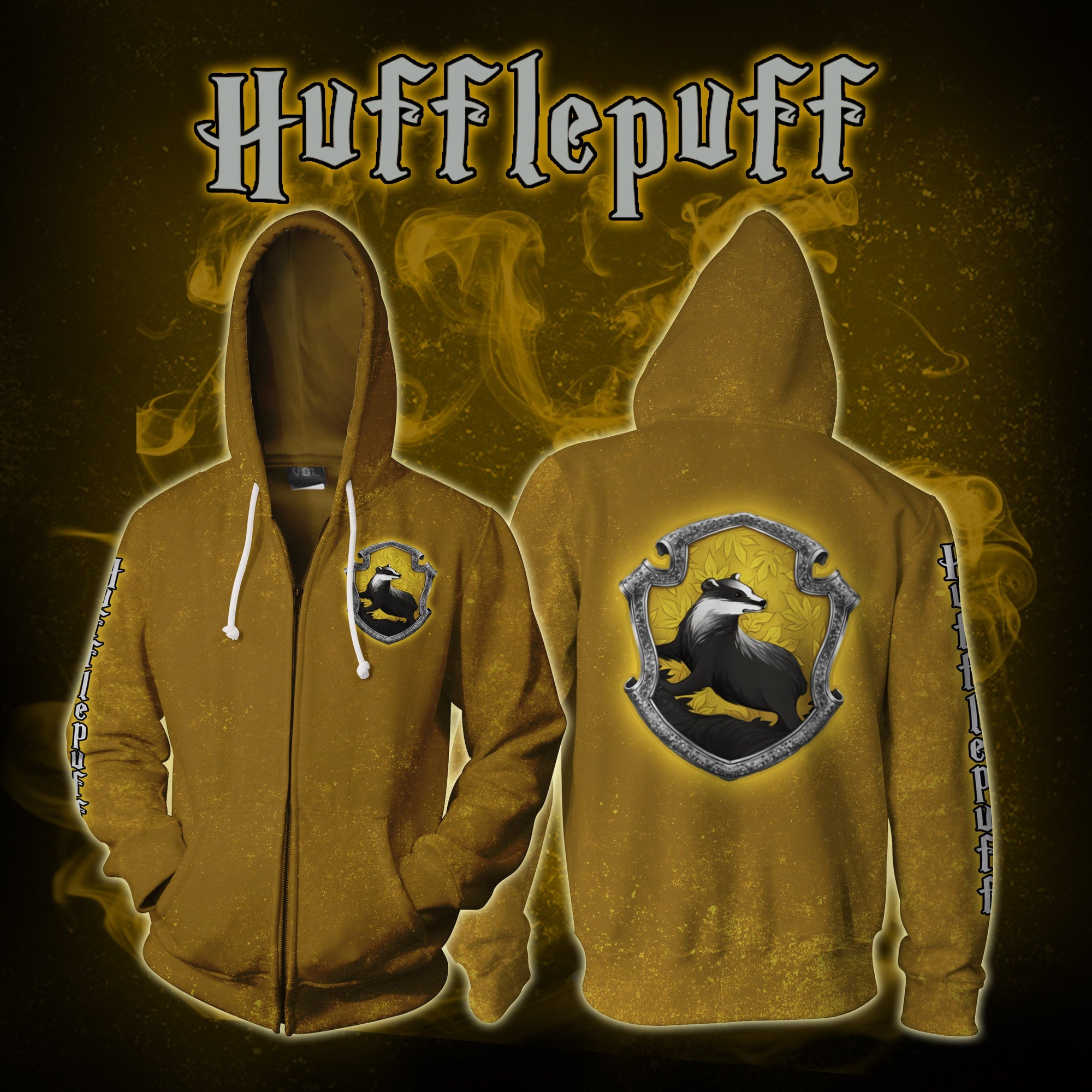 Hufflepuff Logo (Harry Potter) 3D Zip Up Hoodie S  