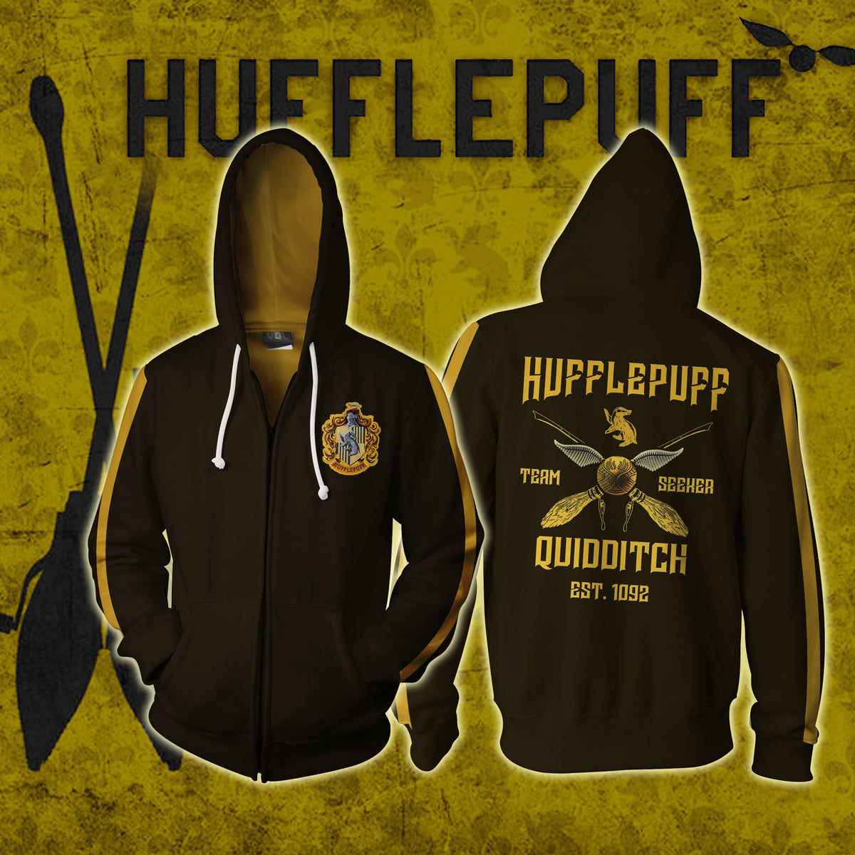 Hufflepuff Quidditch Team Harry Potter Zip Up Hoodie MoveekBuddyShop