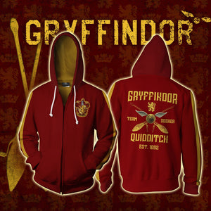 Gryffindor Quidditch Team Harry Potter Zip Up Hoodie S  