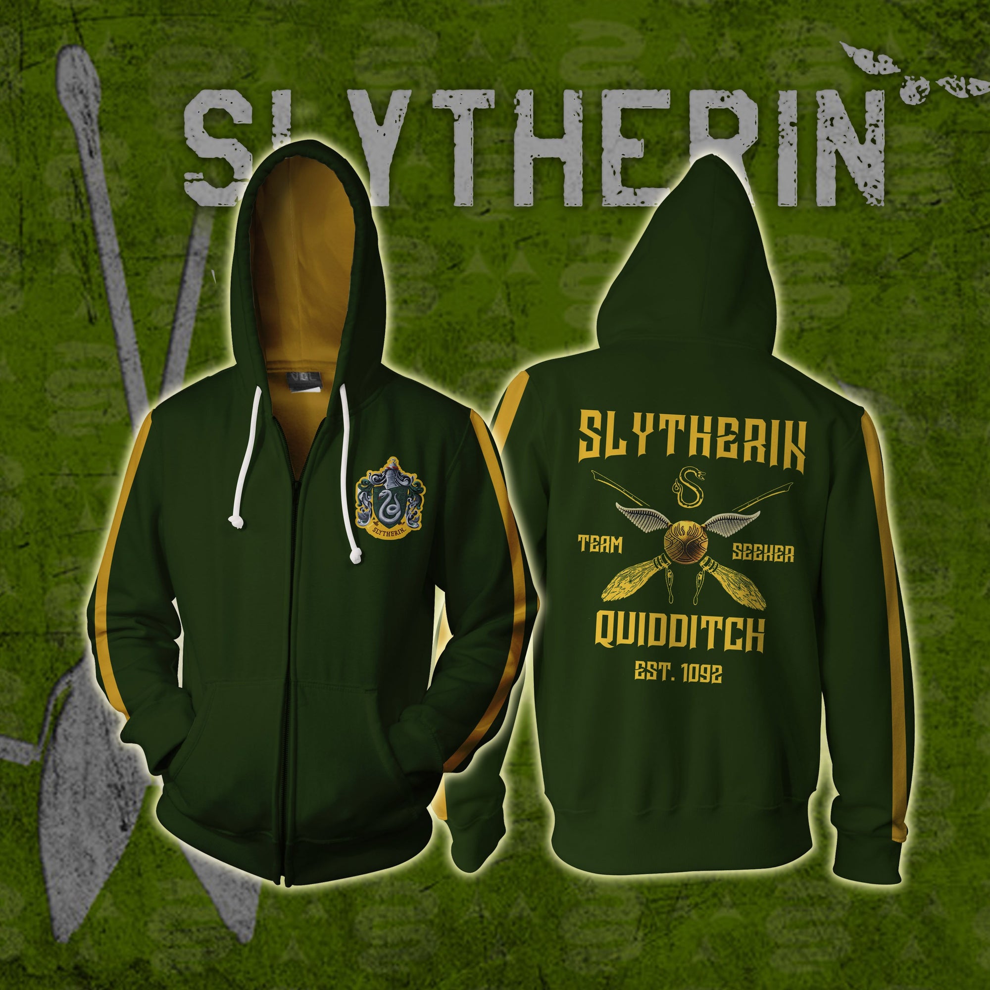 Slytherin Quidditch Team Harry Potter Zip Up Hoodie S  