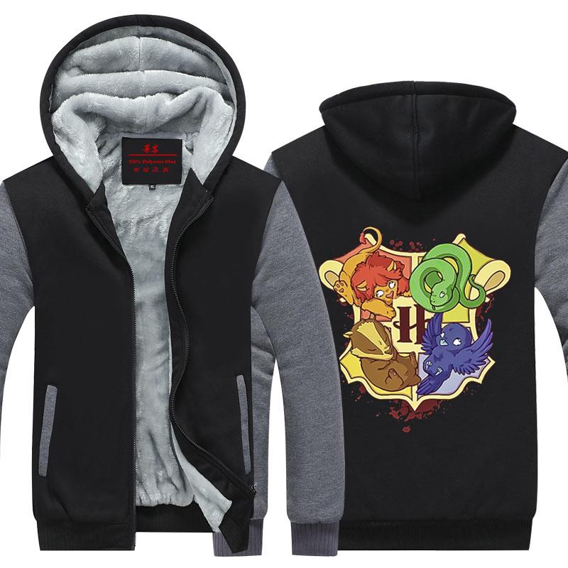 Harry Potter Hogwarts Houses Winter Zip Hoodies Black-Grey S 