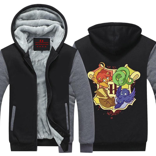 Harry Potter Hogwarts Houses Winter Zip Hoodies Black-Grey S 