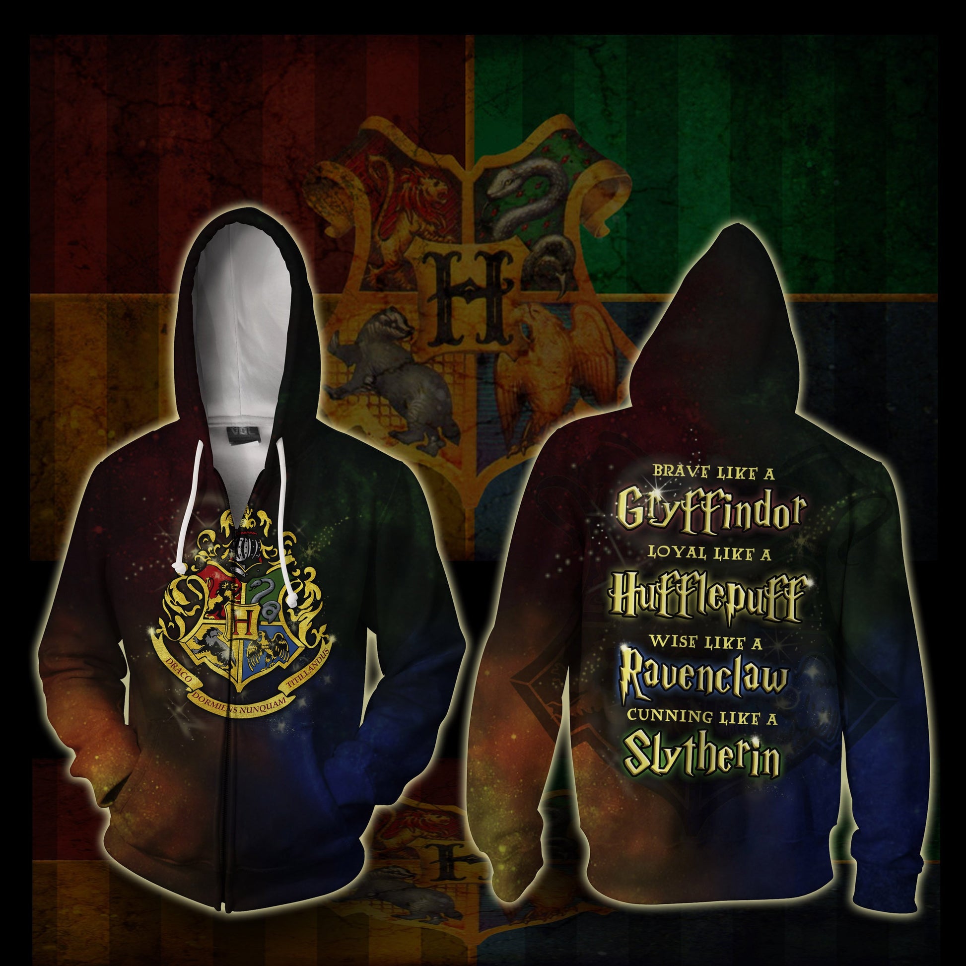 Hogwarts - Brave Loyal Wise Cunning Zip Up Hoodie Zip Hoodie XXS