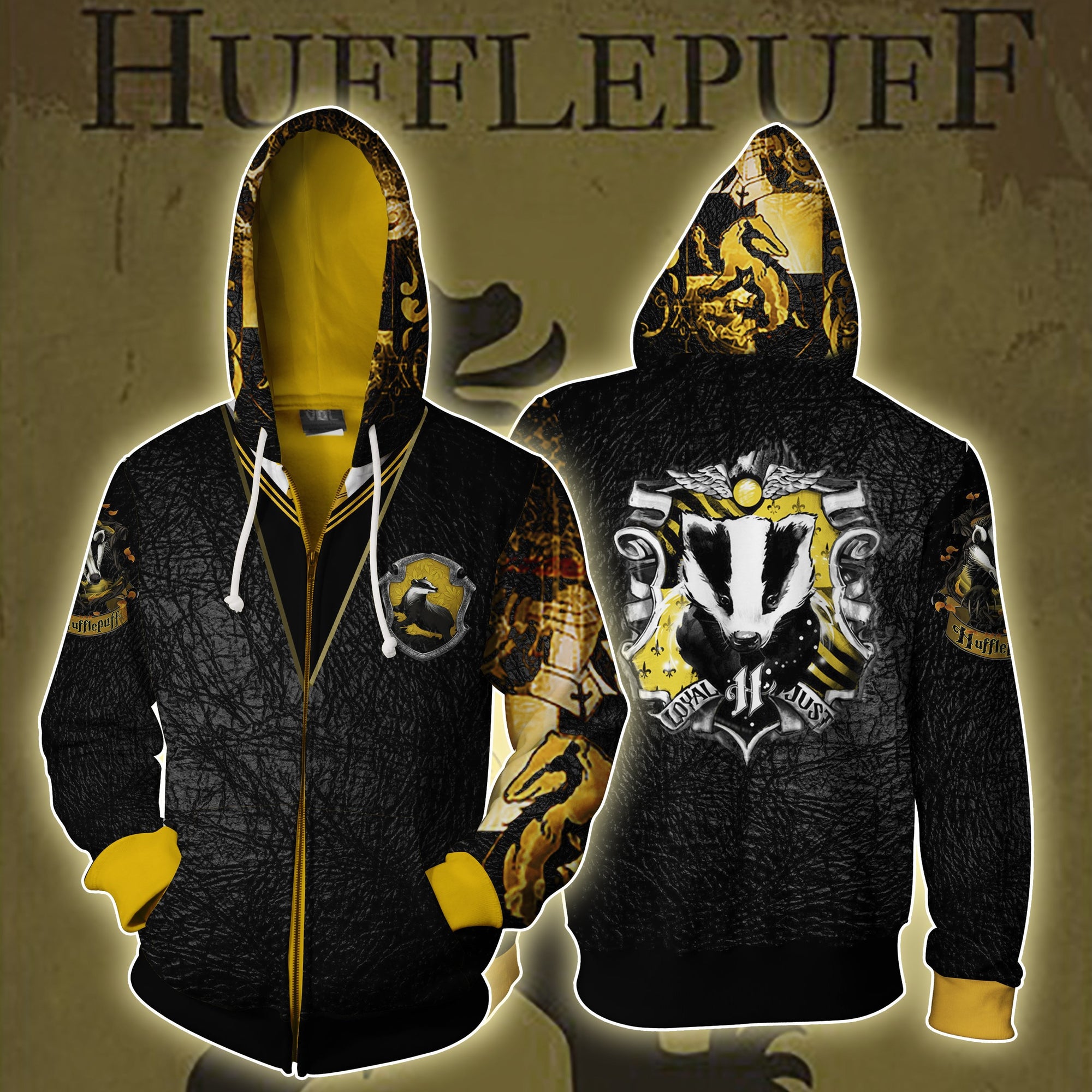 The Hufflepuff Badger Harry Potter Zip Up Hoodie XS  