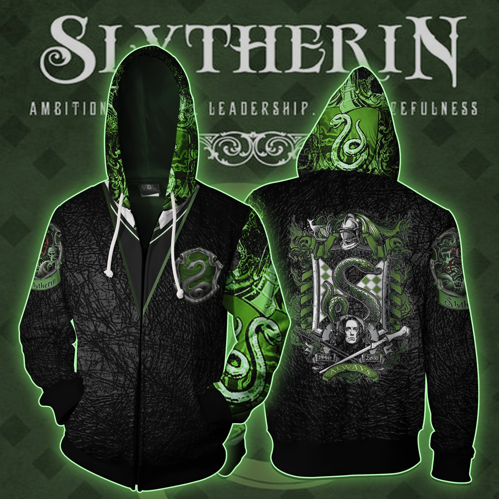 The Slytherin Snake Harry Potter Zip Up Hoodie XS  
