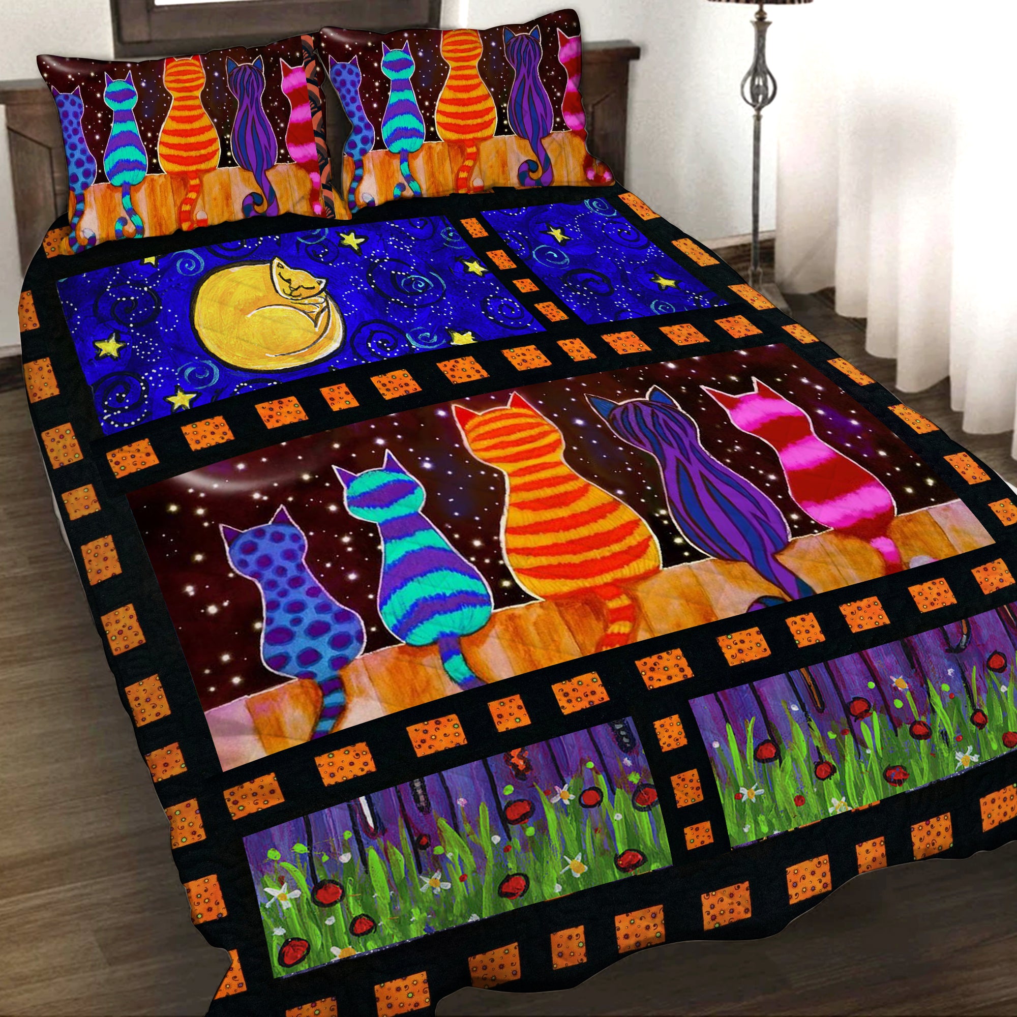 Cats In The Galaxy 3D Quilt Set Twin (150x180CM)  