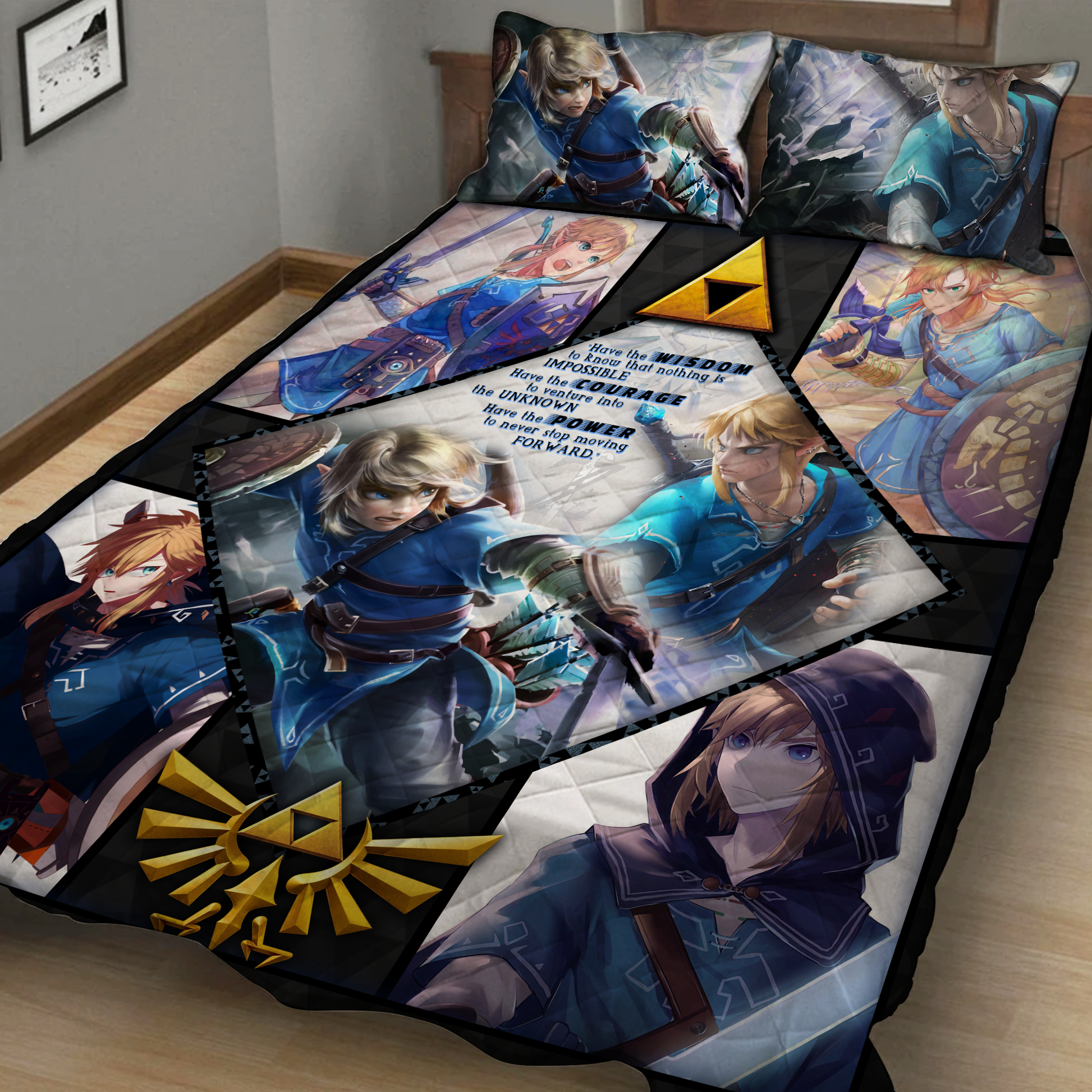 Wisdom Courage Power Link The Legend of Zelda Quilt Blanket Quilt Set   