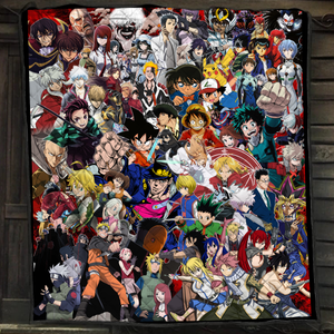 Anime Characters Compilation (Dragon Ball, Naruto, One Piece, Bleach, Yu Gi Oh!, My hero academia, Pokemon, The metal Alchemist, ect.) 3D Quilt Bed Set Single Quilt Twin (150x180CM) 