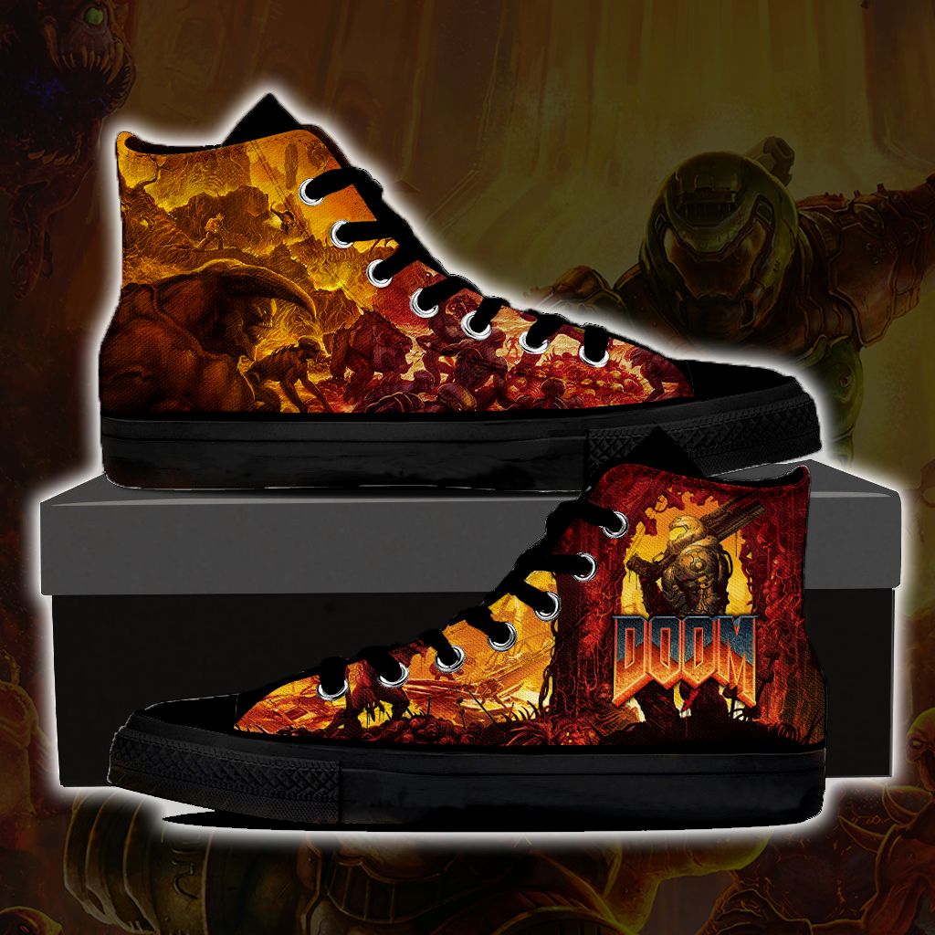 Doom High Top Canvas Shoes Black Men SIZE 36