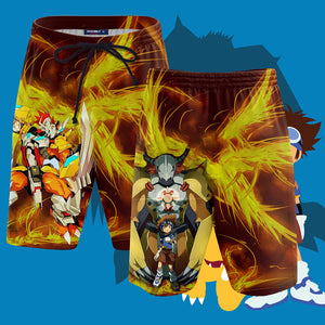 Digimon Greymon And Yagami Taichi 3D Beach Shorts S  