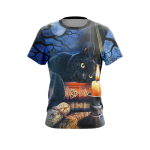 Witching Hour Black Cat Halloween Unisex 3D T-shirt   