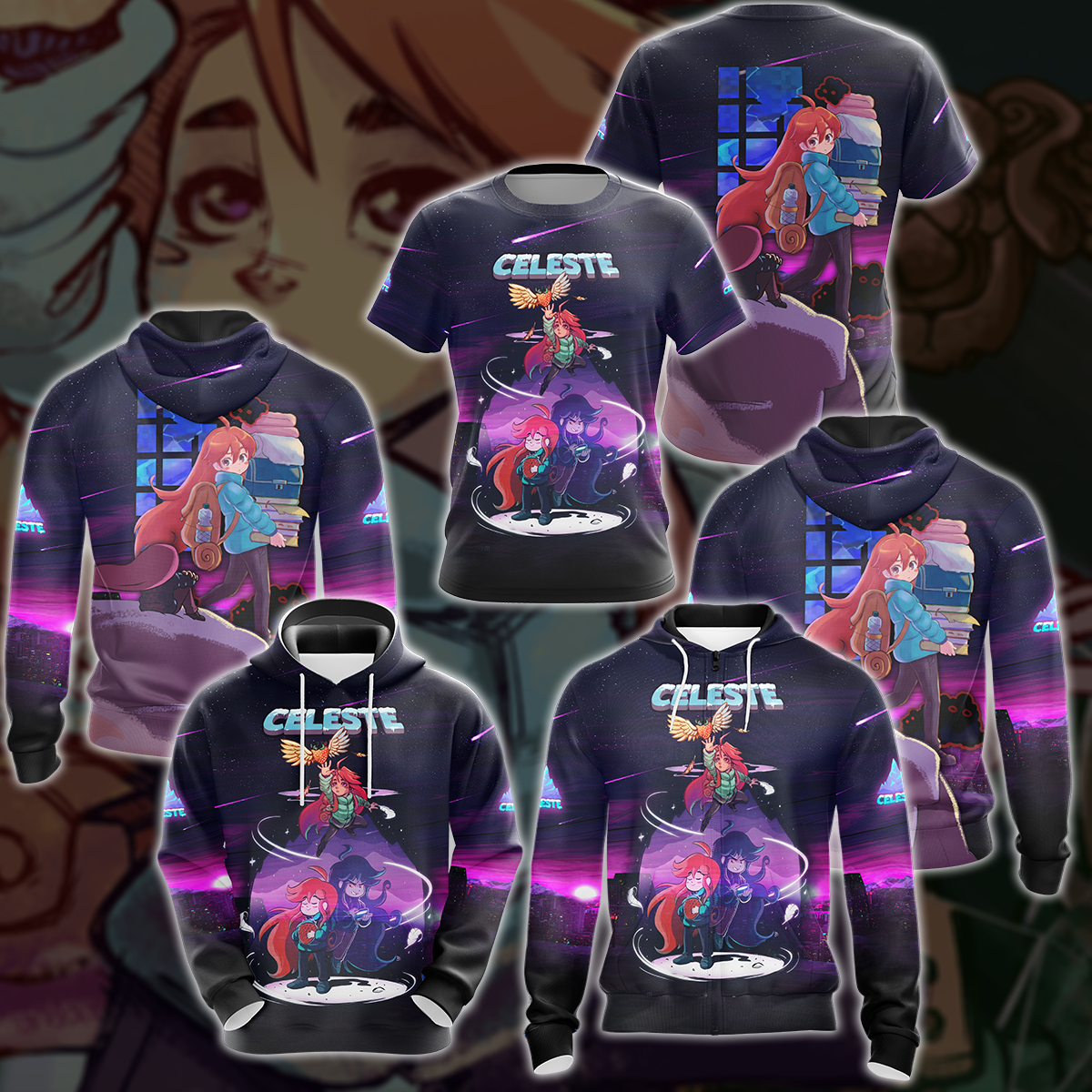 Celeste Video Game 3D All Over Printed T-shirt Tank Top Zip Hoodie Pullover Hoodie Hawaiian Shirt Beach Shorts Jogger   