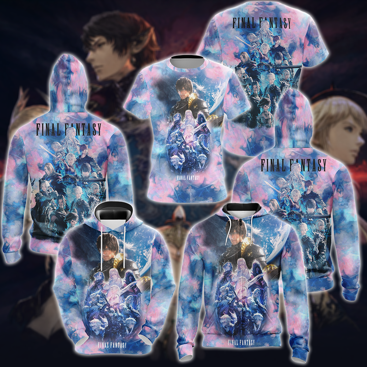 Final Fantasy XIV Video Game 3D All Over Print T-shirt Tank Top Zip Hoodie Pullover Hoodie Hawaiian Shirt Beach Shorts Jogger   