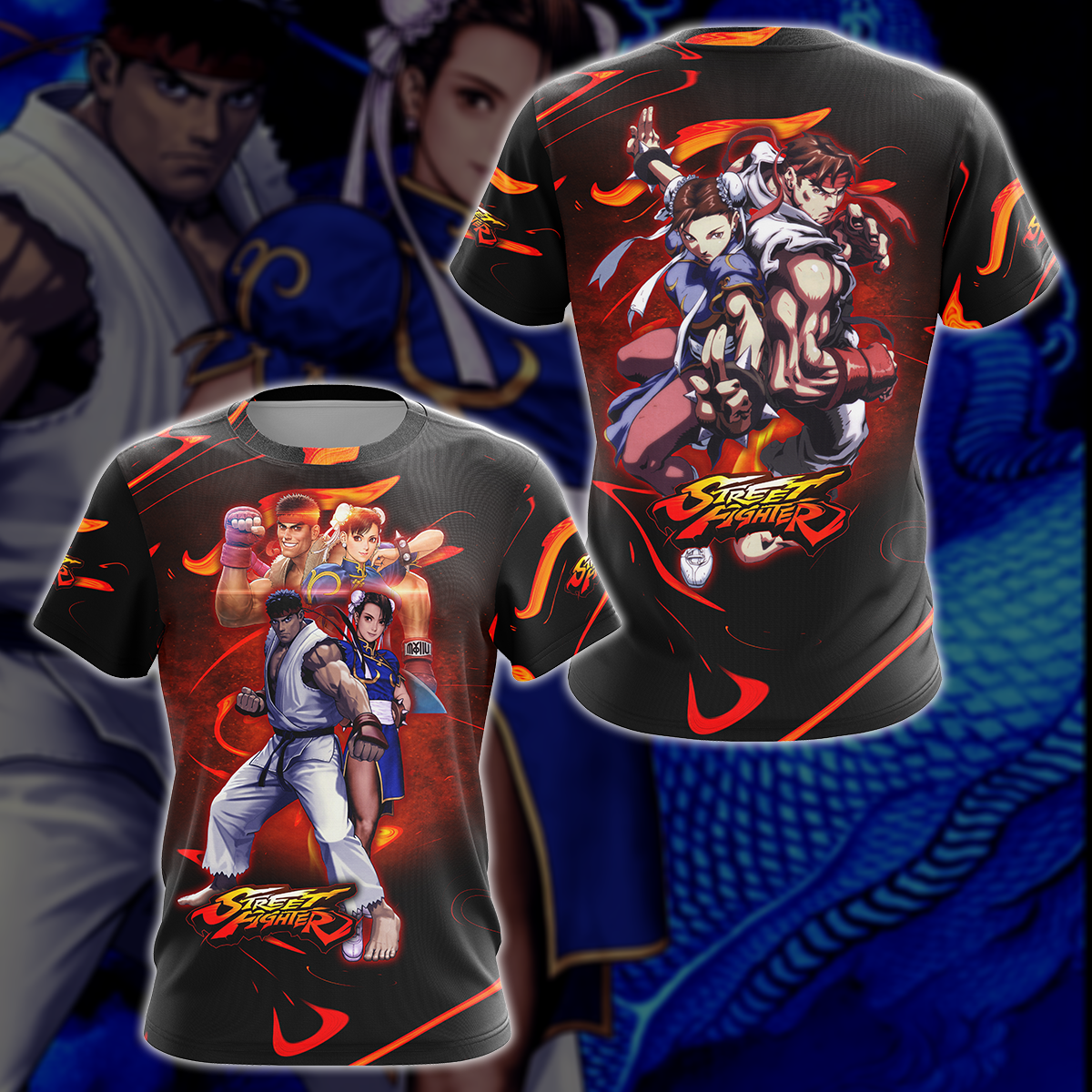 Street Fighter: Ryu & Chun-Li Video Game 3D All Over Printed T-shirt Tank Top Zip Hoodie Pullover Hoodie Hawaiian Shirt Beach Shorts Jogger T-shirt S 