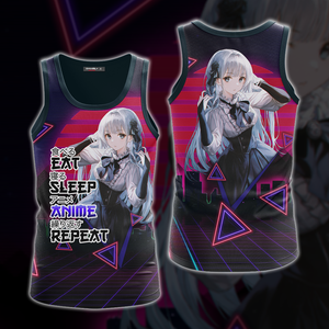 Eat Sleep Anime Repeat Anime Girl All Over Print T-shirt Tank Top Zip Hoodie Pullover Hoodie Tank Top S 