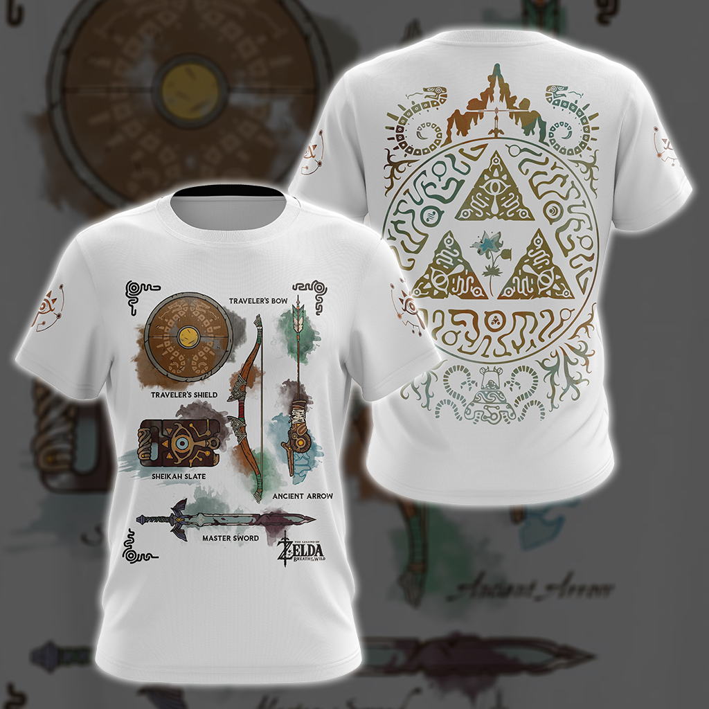 The Legend of Zelda Breath of The Wild Link Inventory Graphic All Over Print T-shirt Zip Hoodie Pullover Hoodie