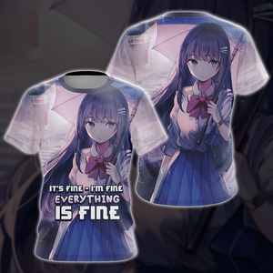 It's fine - I'm fine - Everything is fine Anime Girl All Over Print T-shirt Tank Top Zip Hoodie Pullover Hoodie T-shirt S 