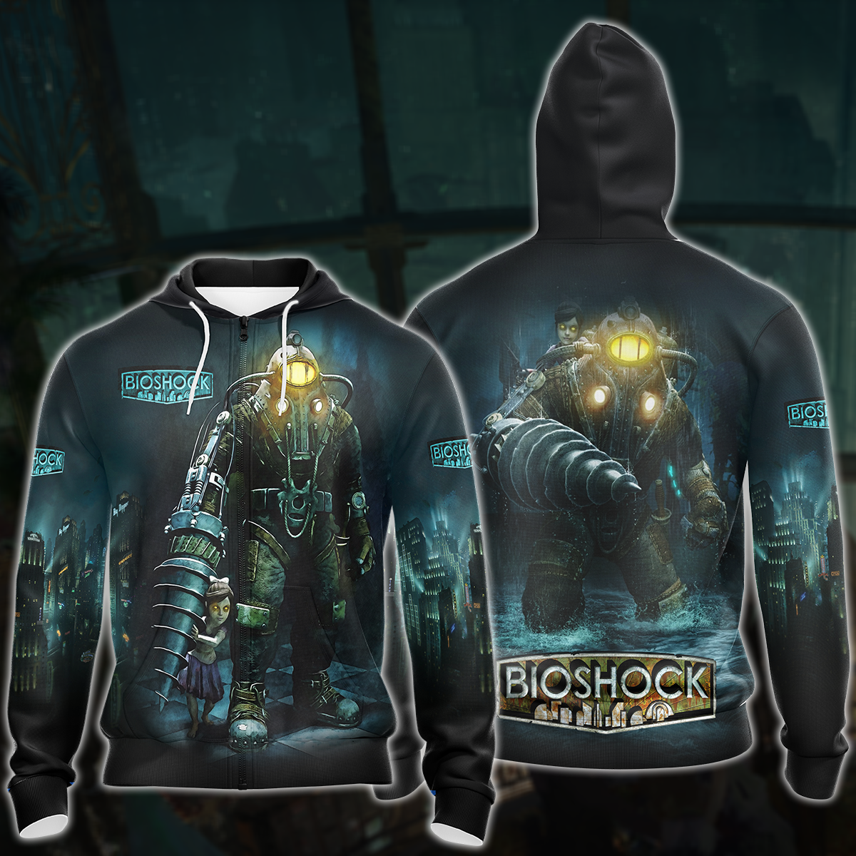 BioShock Video Game All Over Printed T-shirt Tank Top Zip Hoodie Pullo ...