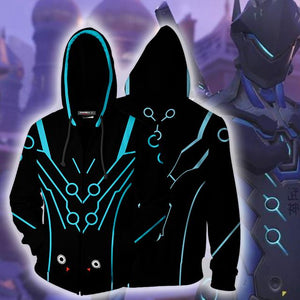 Overwatch Cosplay Genji Carbon Fiber Skin Zip Up Hoodie Jacket XS  