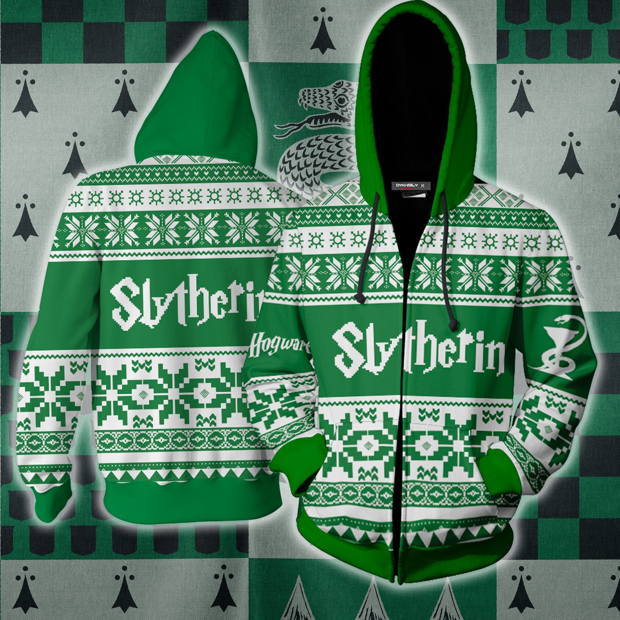 The Slytherin Snake Harry Potter Ugly Christmas Zip Up Hoodie S  