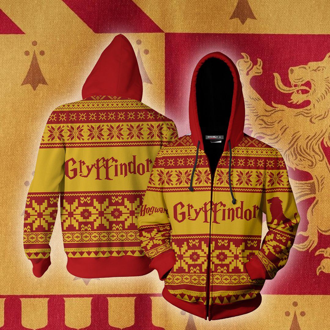 The Gryffindor Lion Harry Potter Ugly Christmas Zip Up Hoodie S  